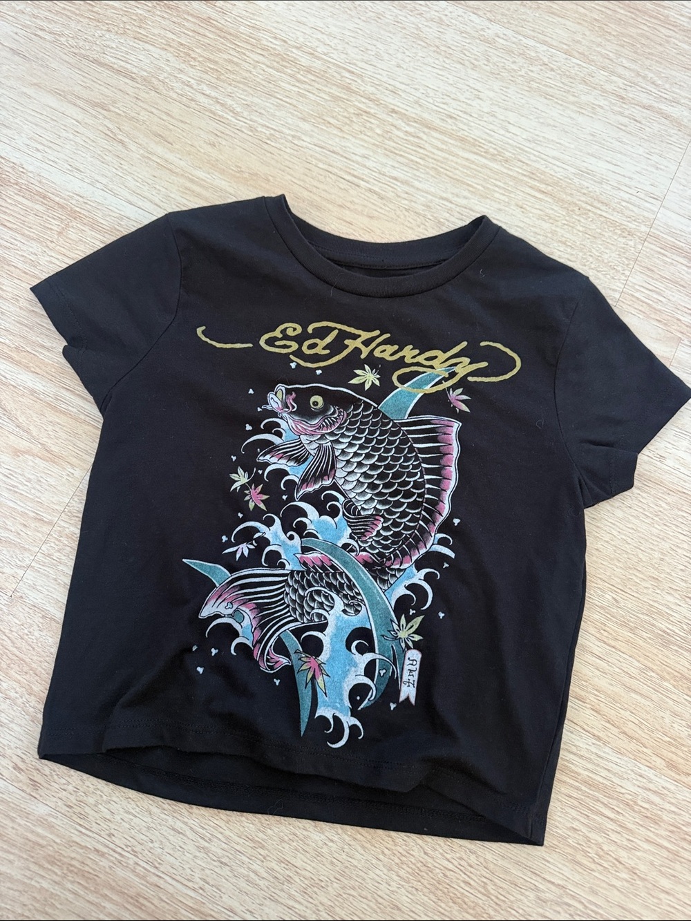 Ed Hardy Black Tee with Colorful Koi Graphic